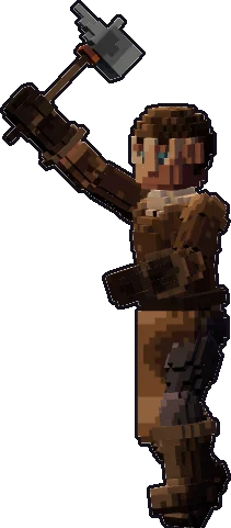 Papermini de humano herrero con estilo de bloques, en pose ataque a una mano