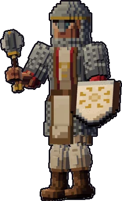 Blocky human cleric paper mini in the on guard pose