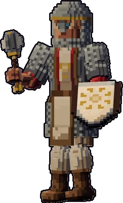 Papermini de humano clérigo con estilo de bloques, en pose en guardia