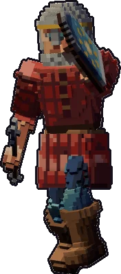 Papermini de humano guardia con estilo de bloques, en pose defender con escudo