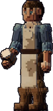 Papermini de humano tabernero con estilo de bloques, en pose reposo