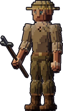 Papermini de humano campesino con estilo de bloques, en pose reposo