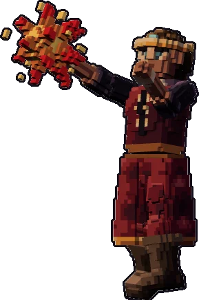 Blocky human sorcerer paper mini in the cast a spell pose