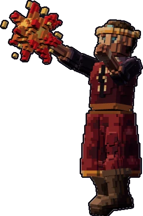 Papermini de humano hechicero con estilo de bloques, en pose lanzar hechizo