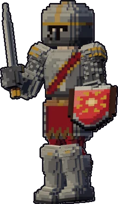 Papermini de humano guerrero con estilo de bloques, en pose en guardia