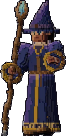 Blocky human wizard paper mini in the with staff pose