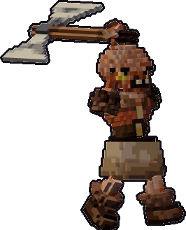 Blocky kobold barbarian paper mini in the two-handed attack pose