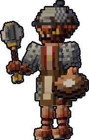Papermini de kóbold clérigo con estilo de bloques, en pose en guardia