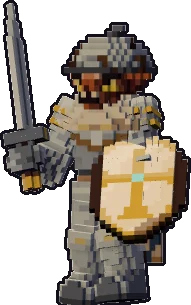 Blocky kobold paladin paper mini in the on guard pose
