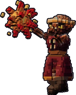 Papermini de kóbold hechicera con estilo de bloques, en pose lanzar hechizo