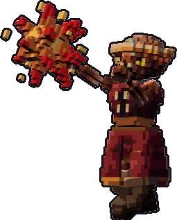 Papermini de kóbold hechicero con estilo de bloques, en pose lanzar hechizo