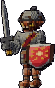 Papermini de kóbold guerrero con estilo de bloques, en pose en guardia