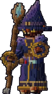 Papermini de kóbold mago con estilo de bloques, en pose con bastón
