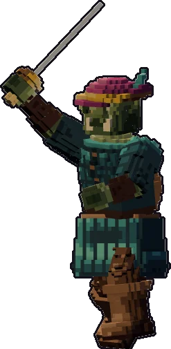 Papermini de orco bardo con estilo de bloques, en pose ataque a una mano