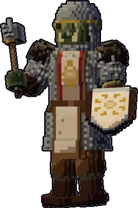 Papermini de orco clérigo con estilo de bloques, en pose en guardia
