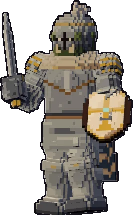 Papermini de orco paladín con estilo de bloques, en pose en guardia
