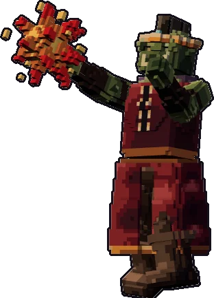Papermini de orco hechicero con estilo de bloques, en pose lanzar hechizo