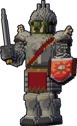 Papermini de orco guerrero con estilo de bloques, en pose en guardia
