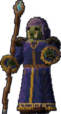 Blocky orc wizard paper mini in the with staff pose