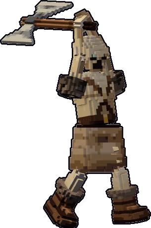 Blocky skeleton barbarian paper mini in the two-handed attack pose
