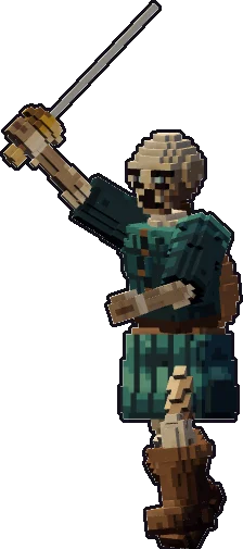 Blocky skeleton bard paper mini in the one-handed attack pose