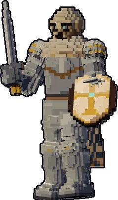 Papermini de esqueleto paladina con estilo de bloques, en pose en guardia