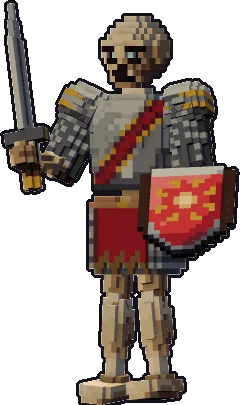 Papermini de esqueleto guerrera con estilo de bloques, en pose en guardia