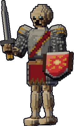 Papermini de esqueleto guerrero con estilo de bloques, en pose en guardia