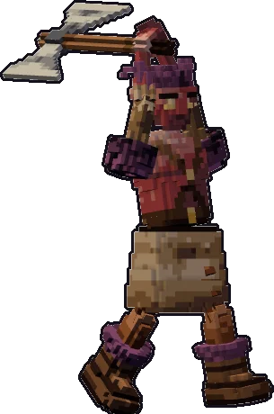 Blocky tiefling barbarian paper mini in the two-handed attack pose