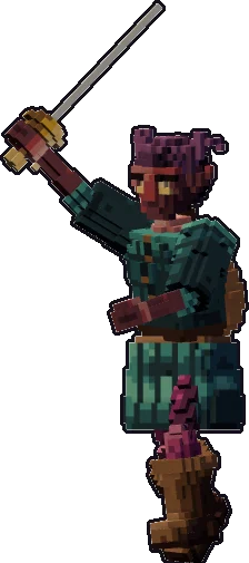 Papermini de tiflin barda con estilo de bloques, en pose ataque a una mano