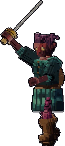 Papermini de tiflin bardo con estilo de bloques, en pose ataque a una mano