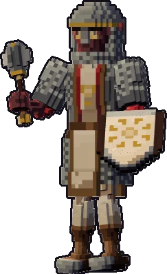 Blocky tiefling cleric paper mini in the on guard pose