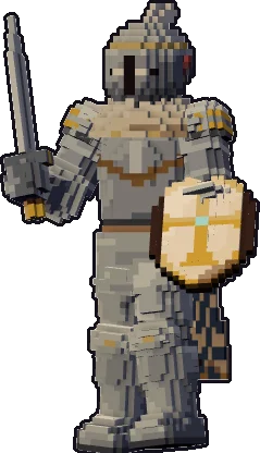 Blocky tiefling paladin paper mini in the on guard pose