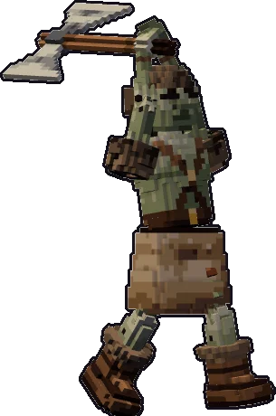 Blocky zombie barbarian paper mini in the two-handed attack pose