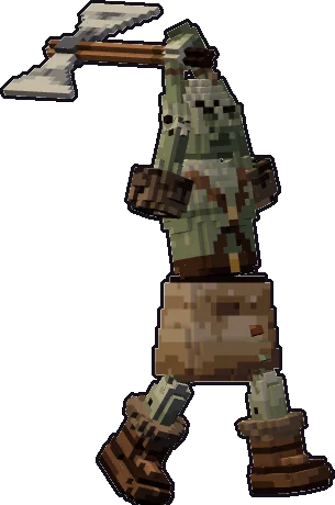 Papermini de zombi bárbaro con estilo de bloques, en pose ataque a dos manos