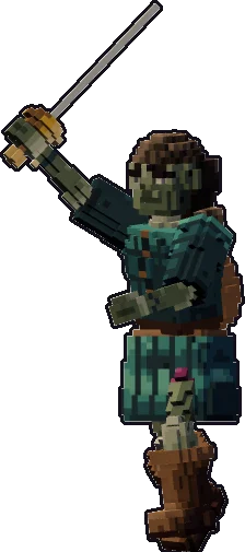 Blocky zombie bard paper mini in the one-handed attack pose