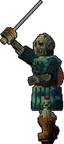 Papermini de zombi bardo con estilo de bloques, en pose ataque a una mano