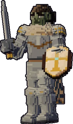 Papermini de zombi paladina con estilo de bloques, en pose en guardia