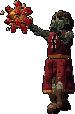 Papermini de zombi hechicera con estilo de bloques, en pose lanzar hechizo
